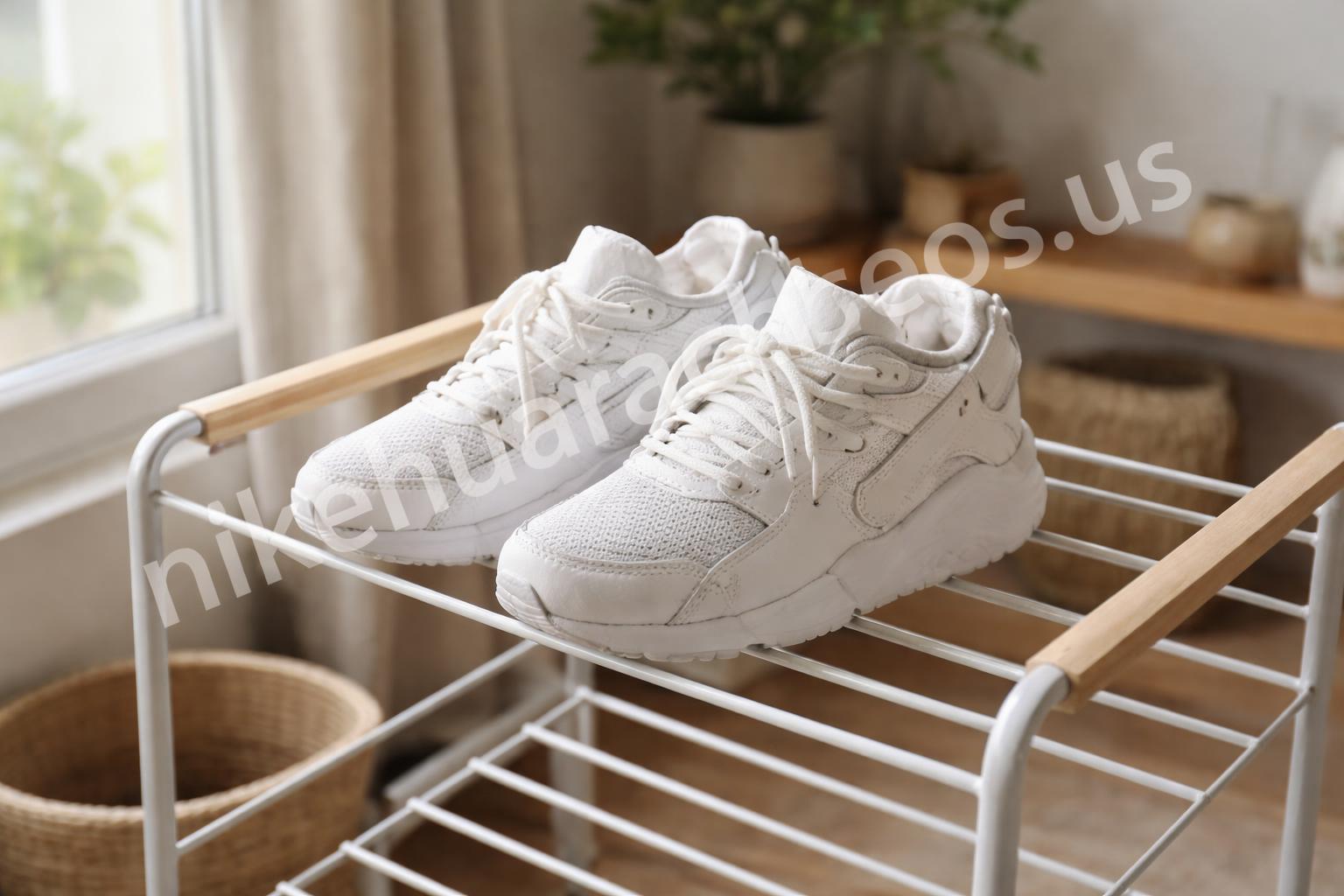 Clean nike sneakers on shoe rack