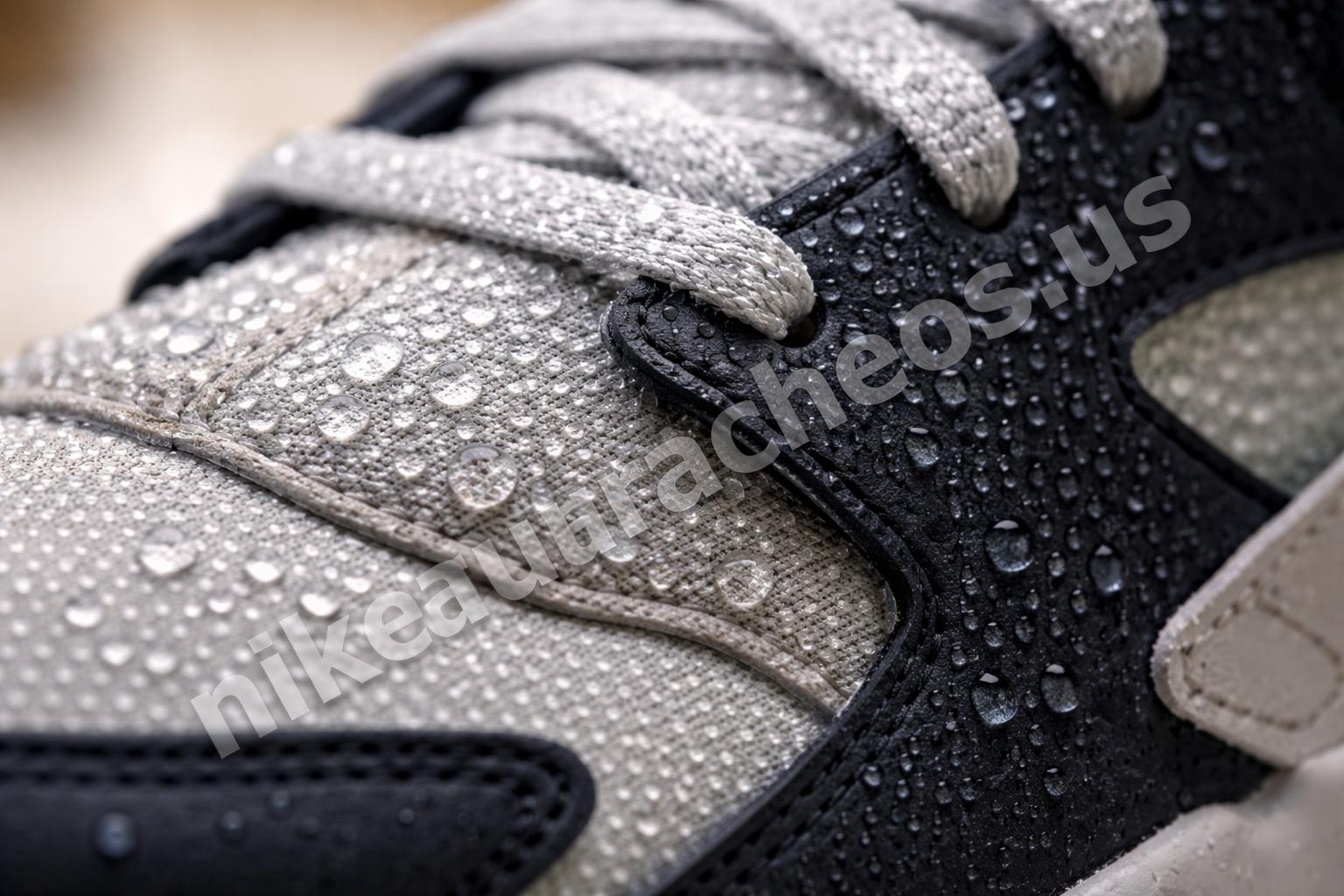 Close up nike shoe water beading