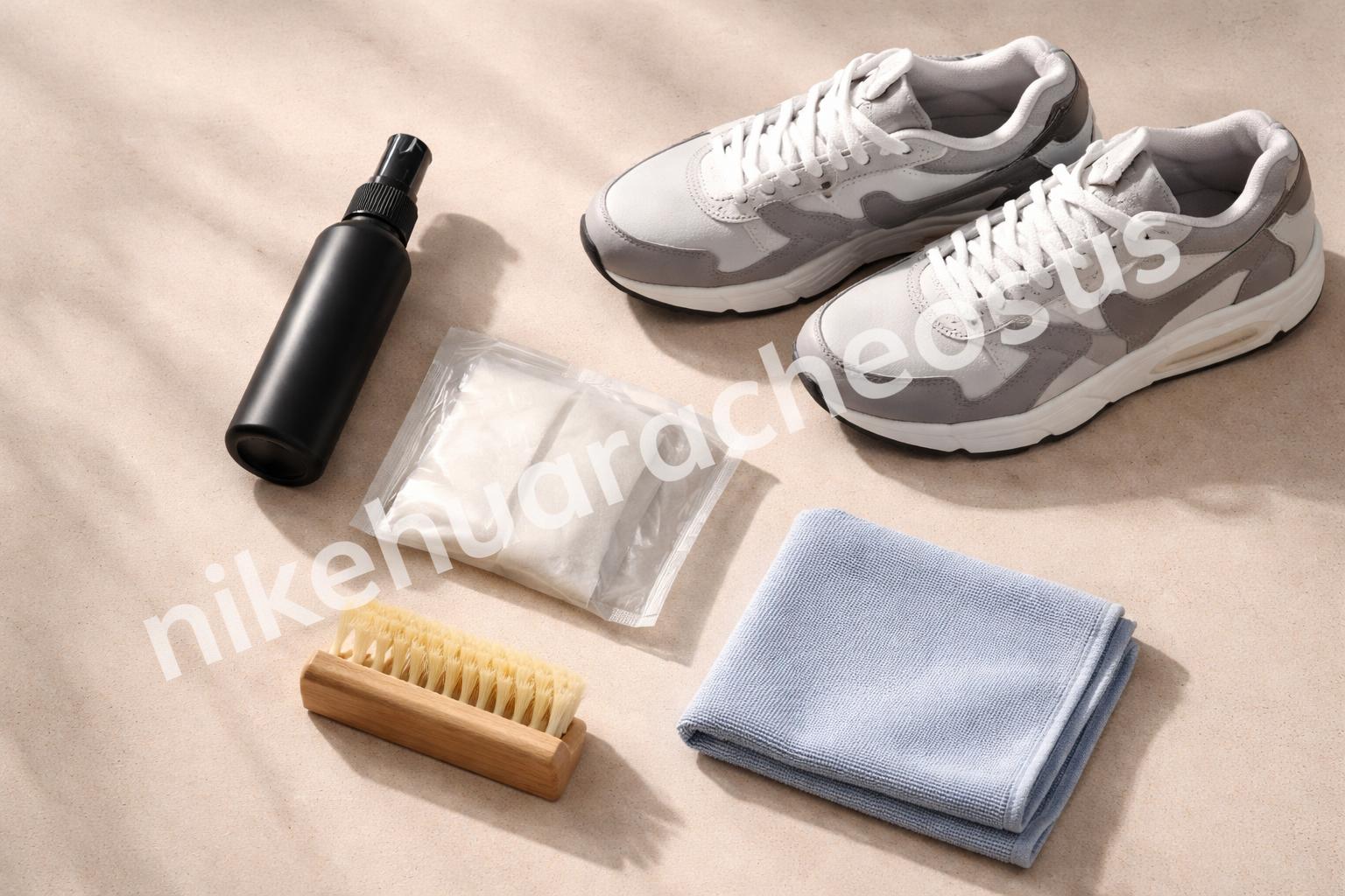 Nike shoe care kit and cleaning tools flatlay