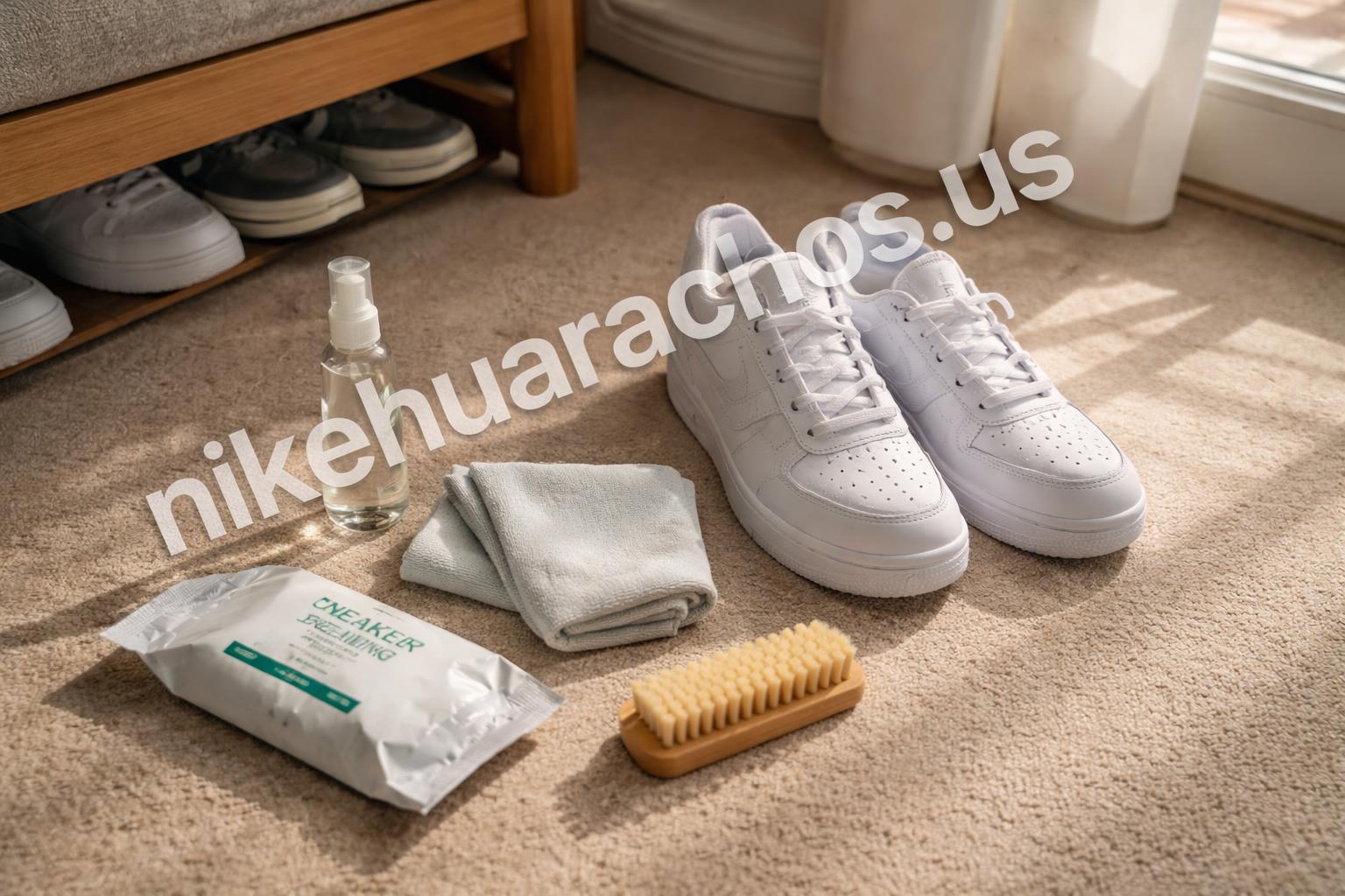 Nike sneaker care routine flatlay