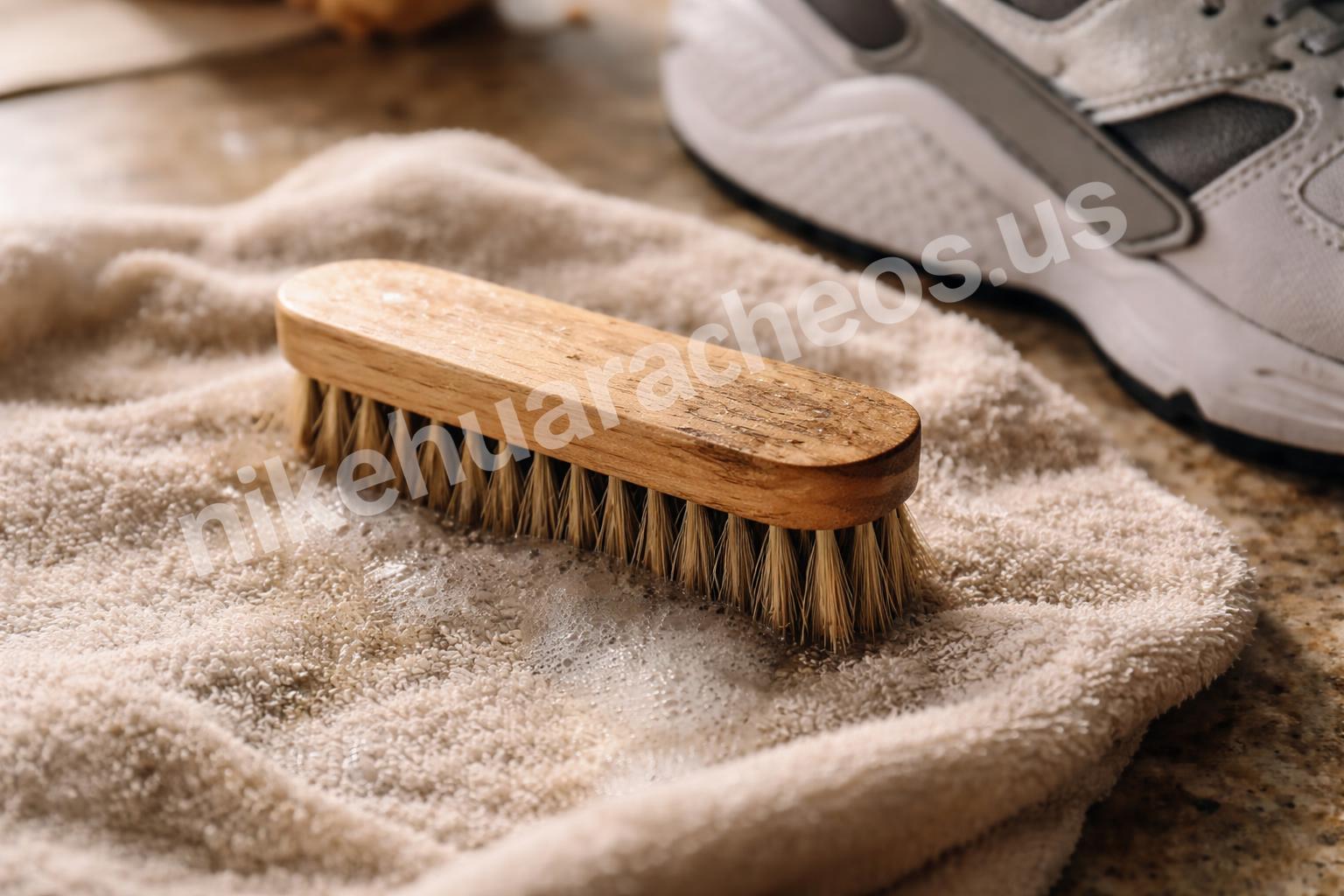 Shoe brush handle and bristles detail