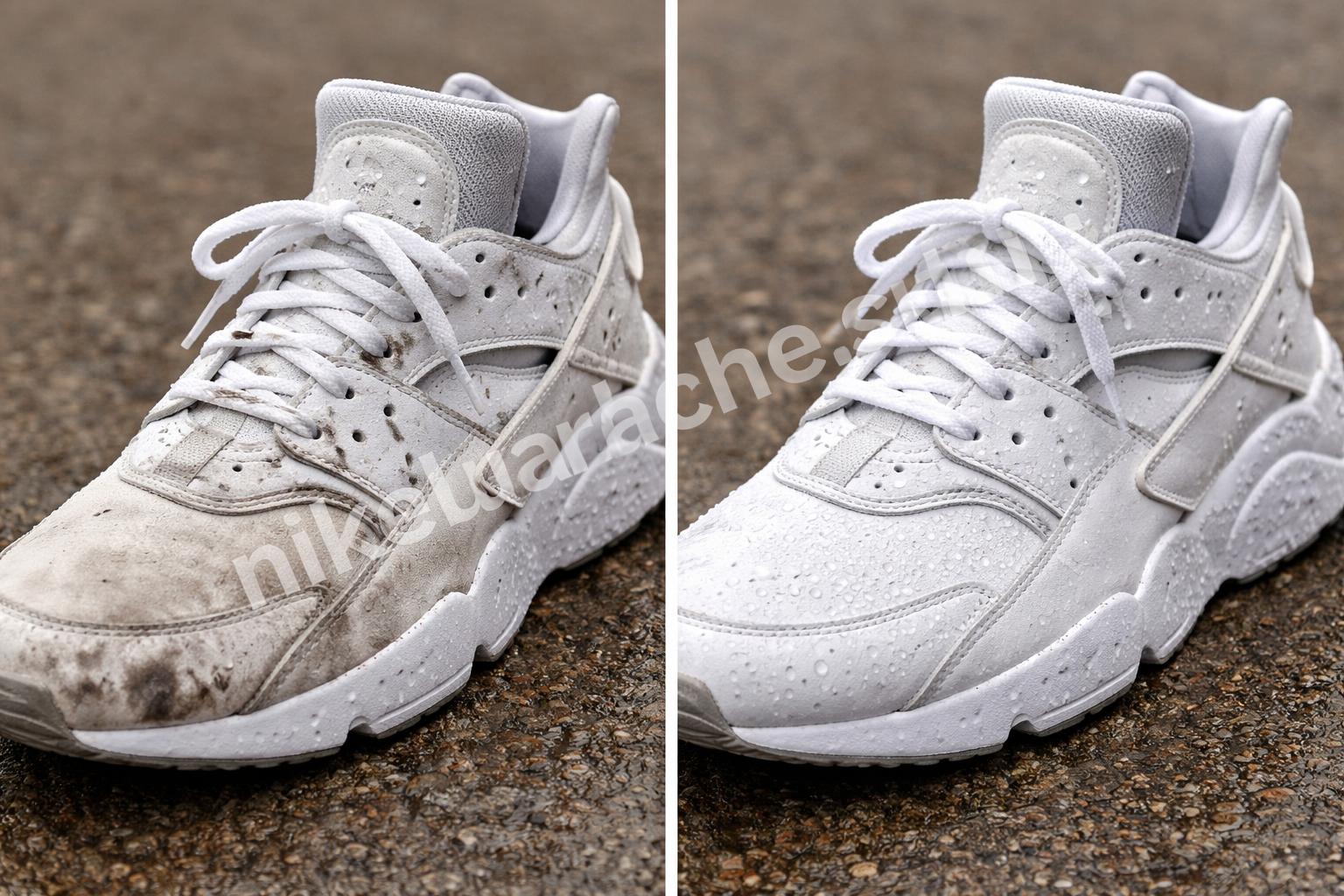 Wet nike sneakers before and after protection